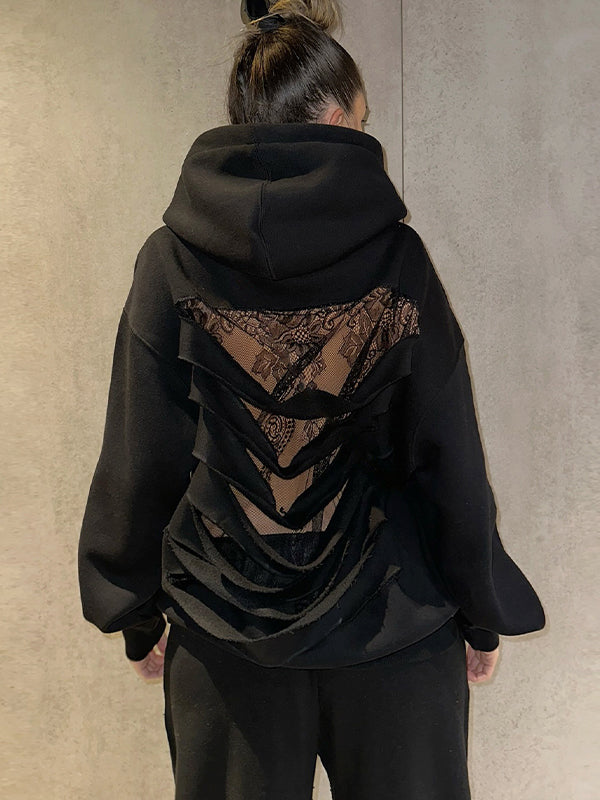 Ripped Lace Spliced Sweatshirts