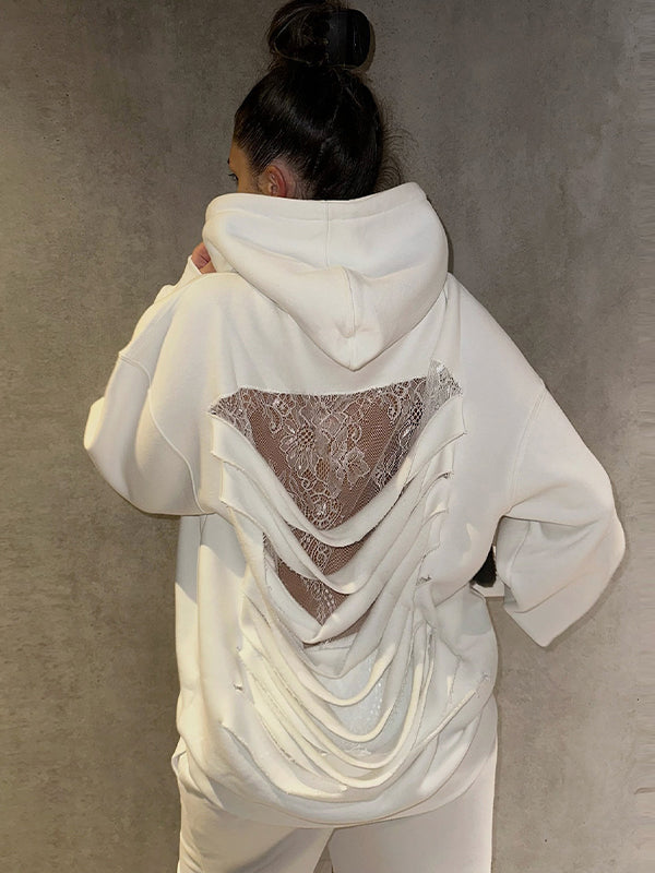 Ripped Lace Spliced Sweatshirts