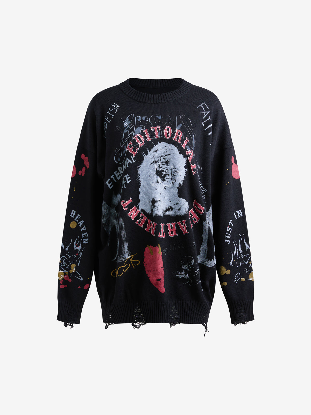 Blurred Figure Retro Print Pullover Knit Sweater