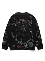 Blurred Figure Retro Print Pullover Knit Sweater