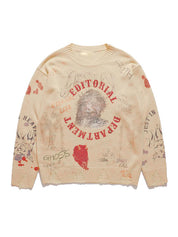 Blurred Figure Retro Print Pullover Knit Sweater