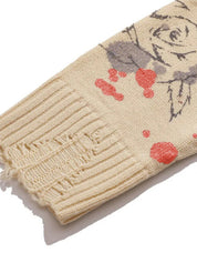 Blurred Figure Retro Print Pullover Knit Sweater