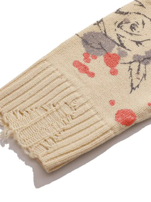 Blurred Figure Retro Print Pullover Knit Sweater