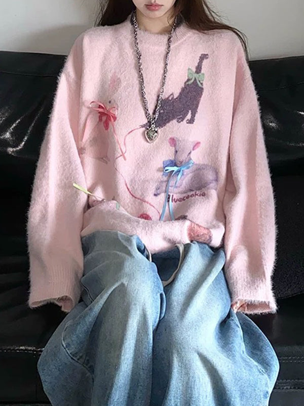 Faux Mink Fur Cartoon Dog Pattern Sweater