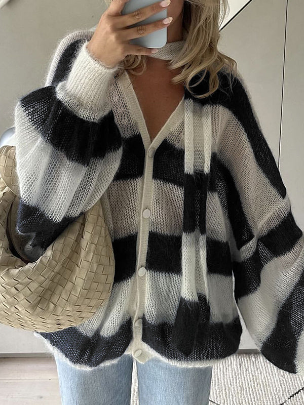 Striped Scarf Sweater Cardigan