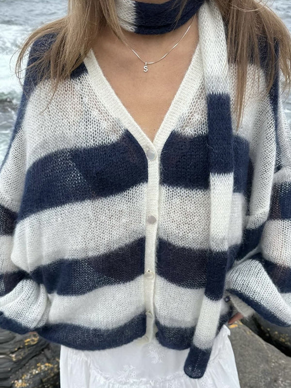 Striped Scarf Sweater Cardigan