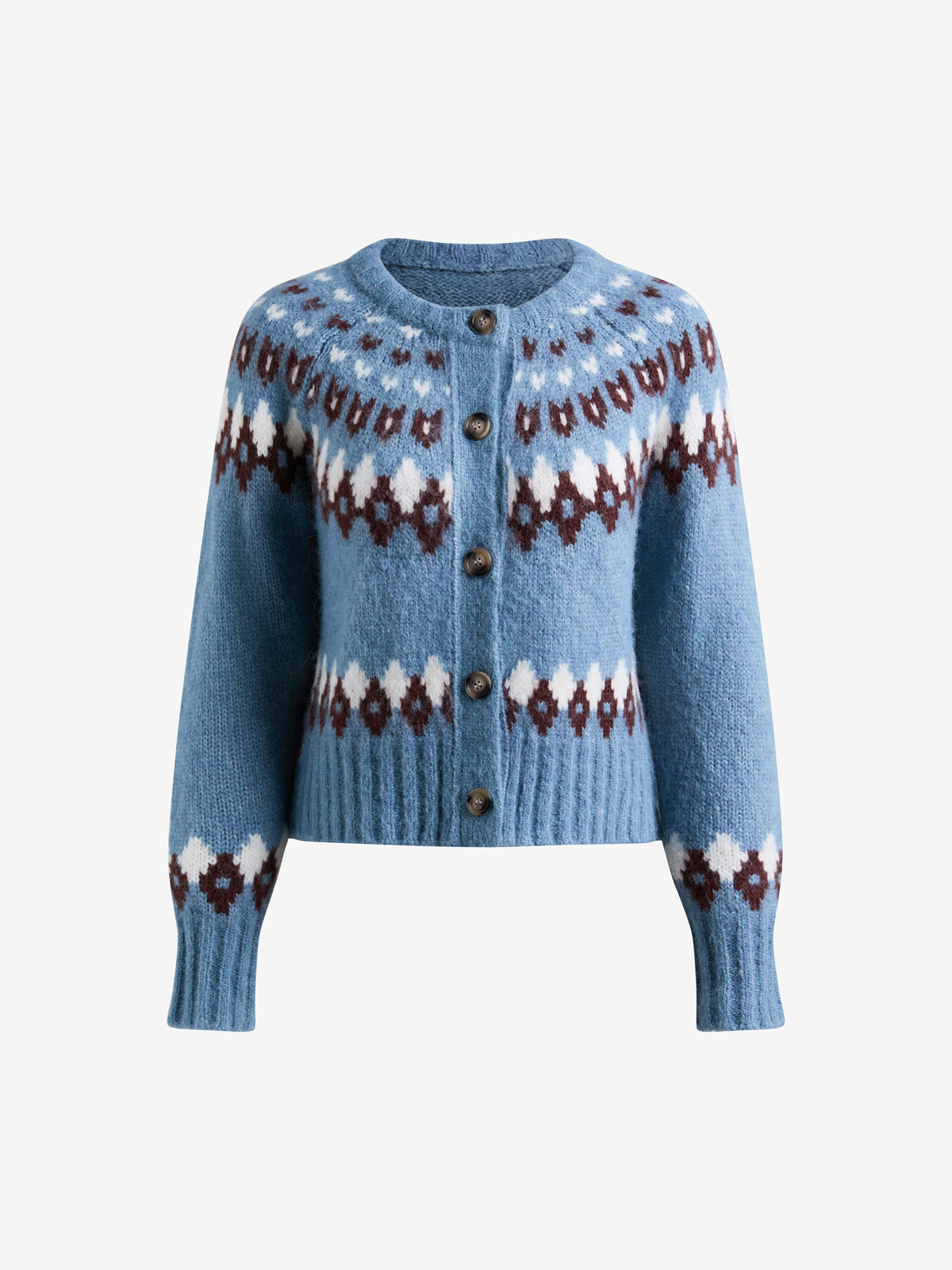 Fair Isle Patterned Loose-Fitting Pullover Sweater Cardigan