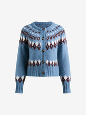 Fair Isle Patterned Loose-Fitting Pullover Sweater Cardigan