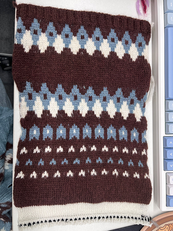 Fair Isle Patterned Loose-Fitting Pullover Sweater Cardigan