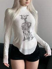 Skull Print Mesh Panels Long Sleeve