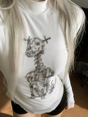 Skull Print Mesh Panels Long Sleeve