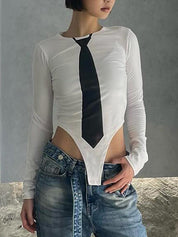 3D Patterned Tie Print Long Sleeve