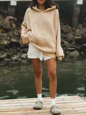 Soft Solid Color Pullover Hooded Knit Sweatshirts