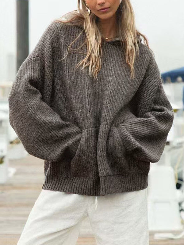 Soft Solid Color Pullover Hooded Knit Sweatshirts