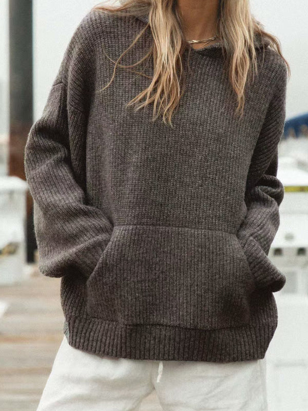 Soft Solid Color Pullover Hooded Knit Sweatshirts