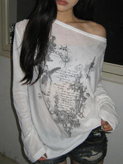 Retro Print  Oversized Long Sleeve
