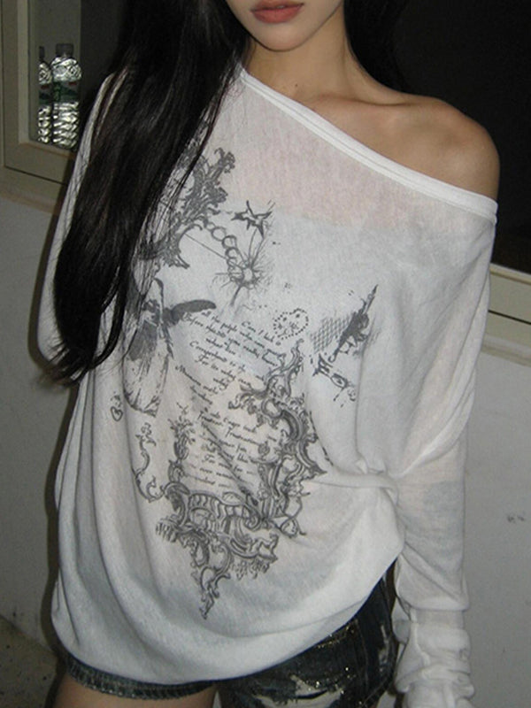 Retro Print  Oversized Long Sleeve