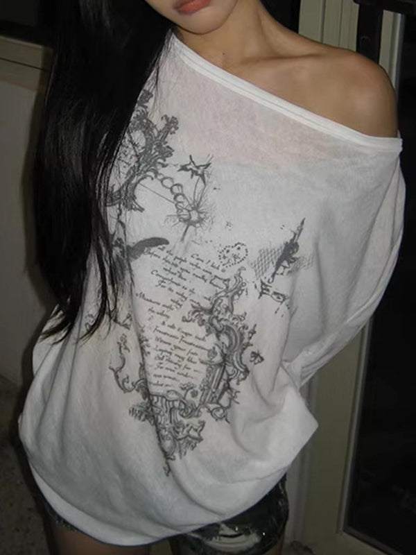 Retro Print  Oversized Long Sleeve