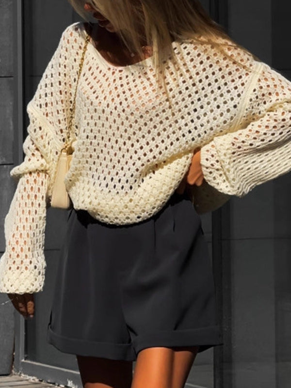 Cutout Mesh Oversized Long Sleeve