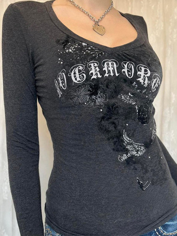 Retro Text Print Long Sleeve