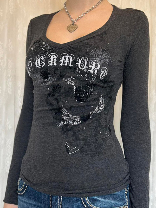 Retro Text Print Long Sleeve