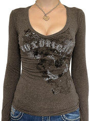 Retro Text Print Long Sleeve