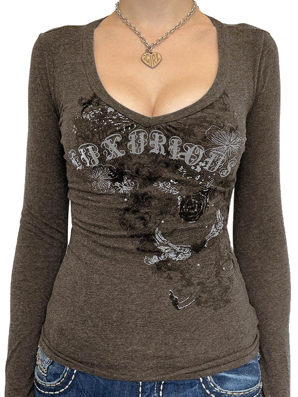 Retro Text Print Long Sleeve