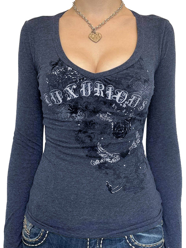 Retro Text Print Long Sleeve