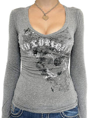 Retro Text Print Long Sleeve