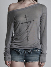 Cross Print Shoulder Bag Oversized Long Sleeve