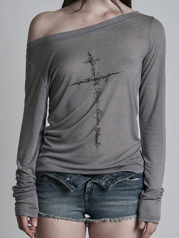Cross Print Shoulder Bag Oversized Long Sleeve