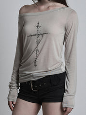 Cross Print Shoulder Bag Oversized Long Sleeve