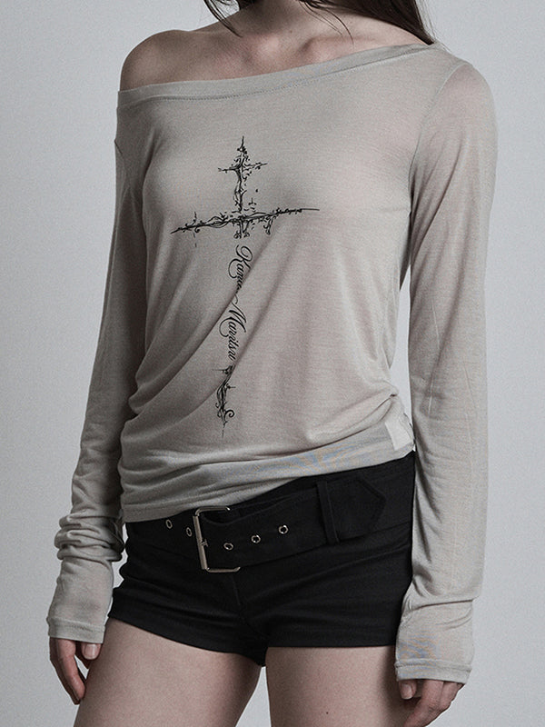 Cross Print Shoulder Bag Oversized Long Sleeve