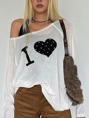 Y2K Print Casual  Oversized Long Sleeve