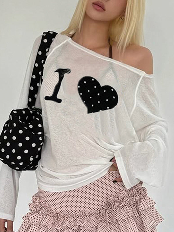 Y2K Print Casual  Oversized Long Sleeve