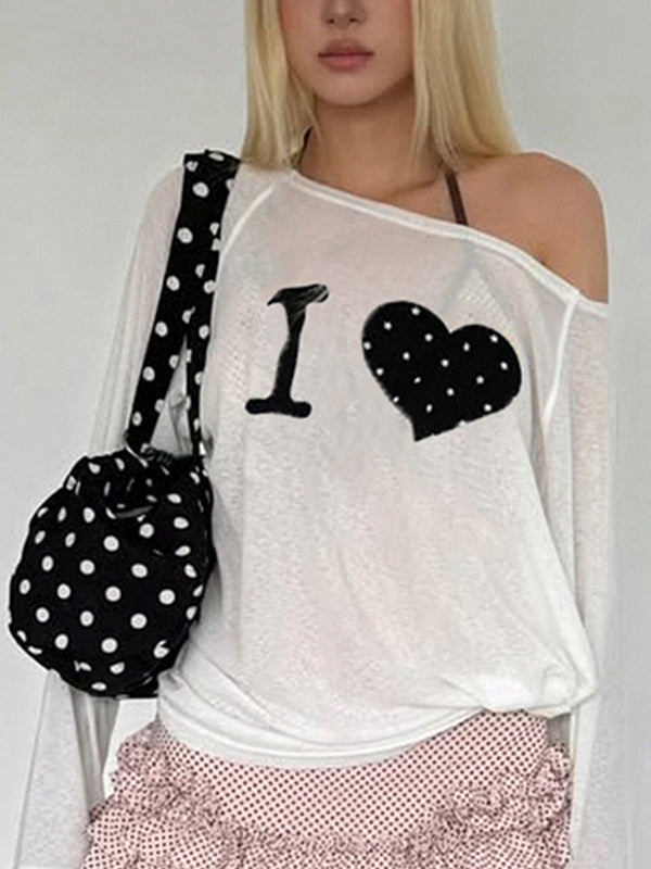 Y2K Print Casual  Oversized Long Sleeve