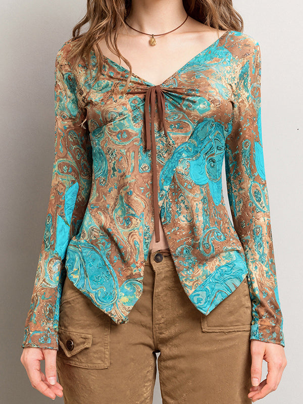 Retro Floral Print Long Sleeve