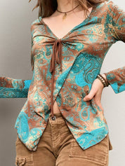 Retro Floral Print Long Sleeve