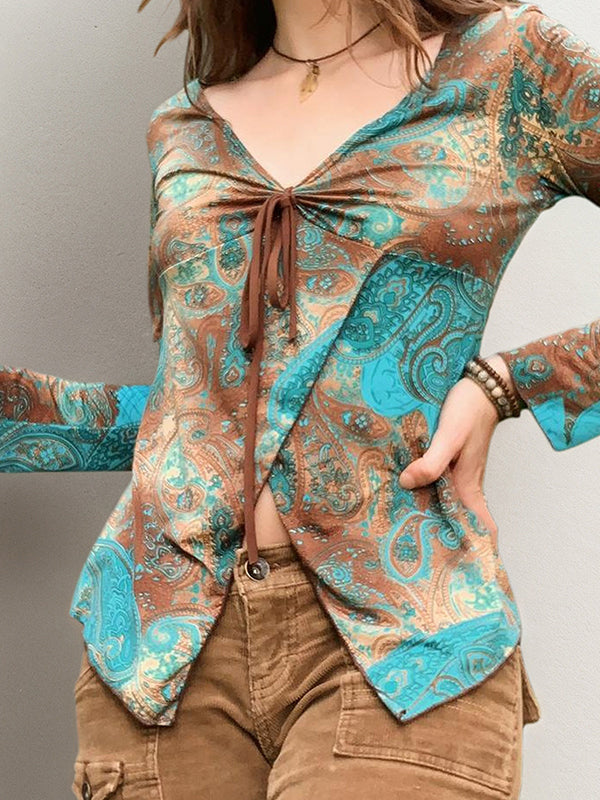 Retro Floral Print Long Sleeve