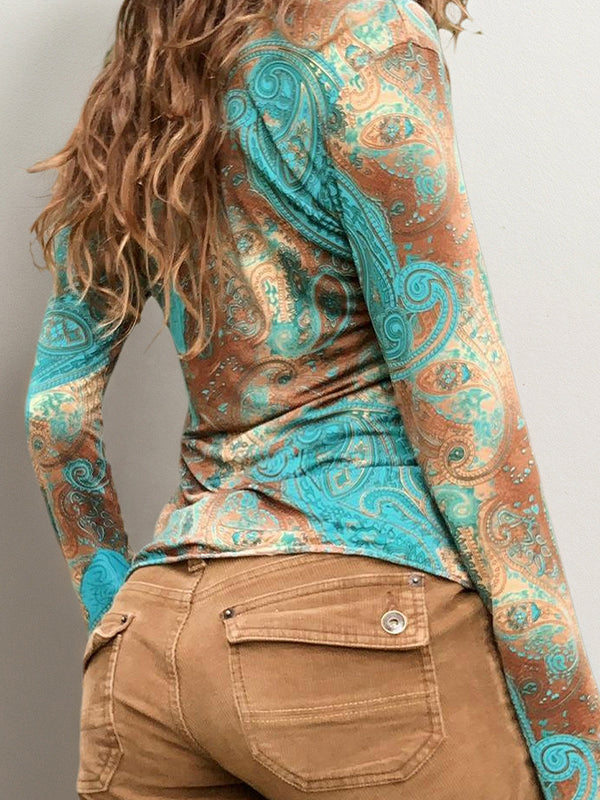Retro Floral Print Long Sleeve