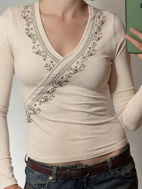 Retro Floral Print Long Sleeve