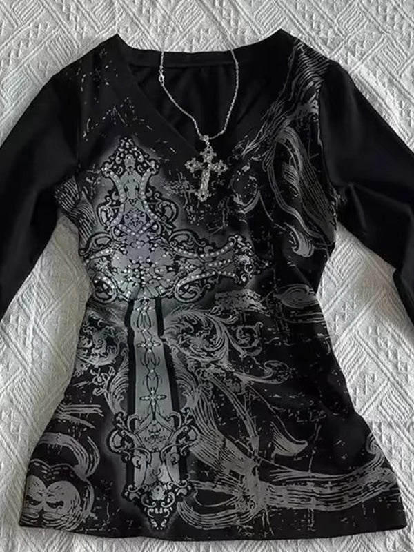 Retro Cross Print Long Sleeve