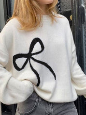 Large Bow Print Pullover Sweater