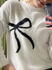 Large Bow Print Pullover Sweater