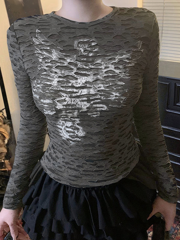 Hollow-Out Printing Long Sleeve