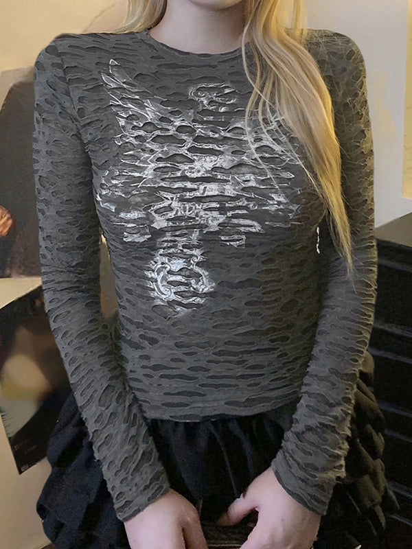 Hollow-Out Printing Long Sleeve