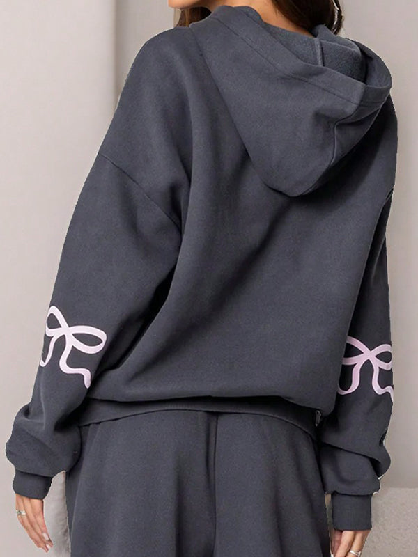 Bowknot Print Loose Sweatshirts