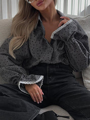 Polka Dot Bow Shirt Shirts Long Sleeves