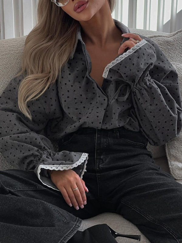 Polka Dot Bow Shirt Shirts Long Sleeves