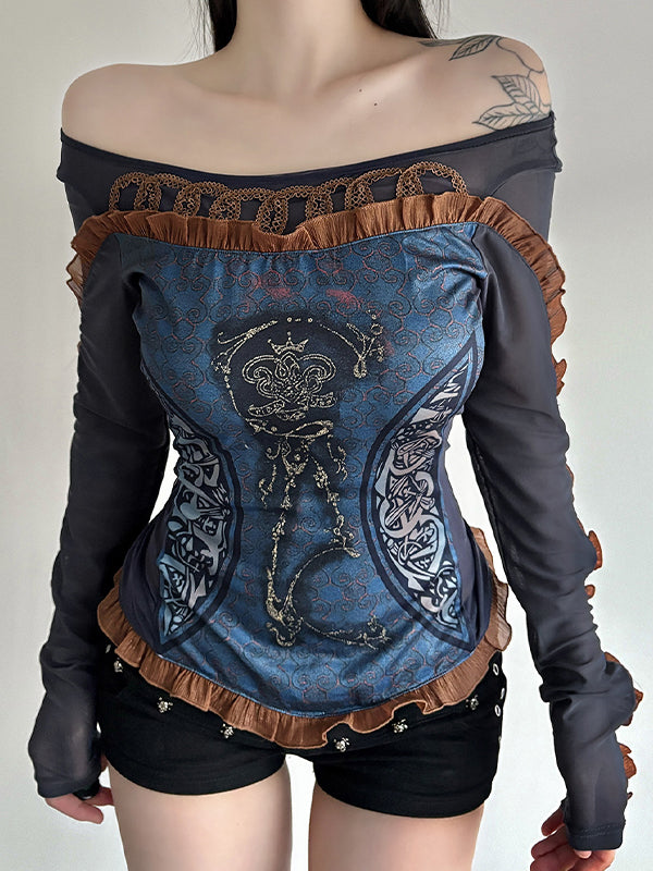 Retro-Printed Top Long Sleeve